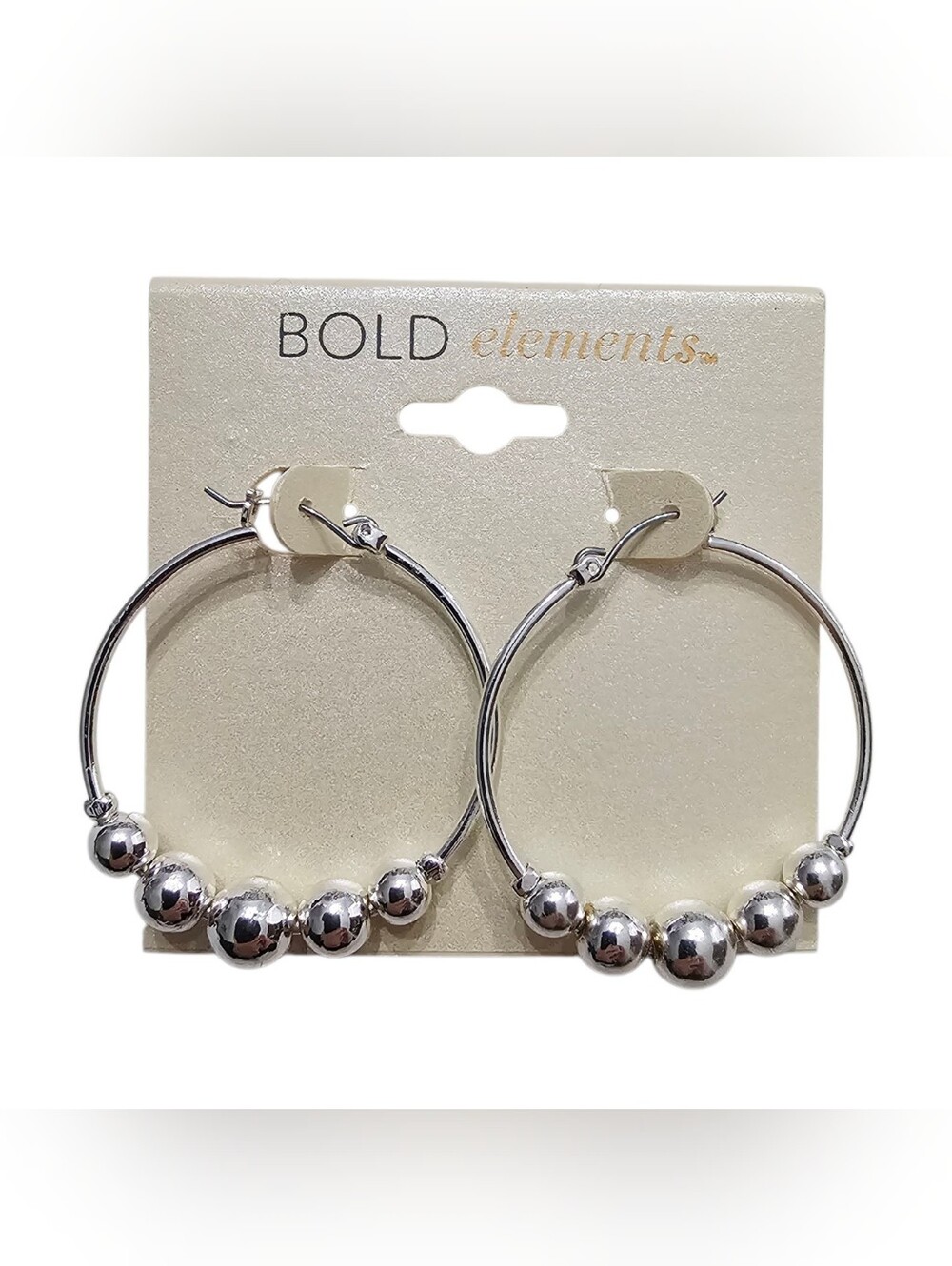Bold Elements Silver Tone Beaded Hoop Earrings New With Tags Organza Pouch